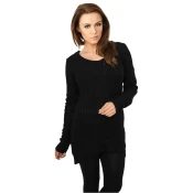 Womens sweater with a long wide neckline in black