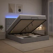 vidaXL Otomanska postelja z vzmetnico in LED Svetlo siva 140 x 190 cm