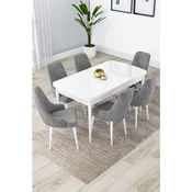Hanah Home trpezarijski set Lia, sto na razvlacenje i 6 stolica, bela ploca, siva tkanina Babyface