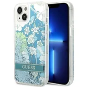 Guess Ovitek za iPhone 14 Guess Flower tekoči bleščice zelen