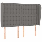 Vidaxl Vzglavje z ušesi temno sivo 147x23x118/128 cm blago