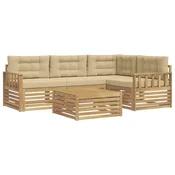 Set vanjskih sofa s jastukom 6 pcs Bijela i bež Poliester
