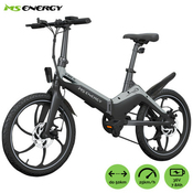 MS ENERGY Električni bicikl i10, sklopivi, gume 20", motor 250W, 6 brzina Shimano, do 50km, do 25km/h, baterija 36V 7.8Ah, crno siva