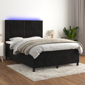 Vidaxl Box spring postelja z vzmetnico LED črna 140x200 cm žamet