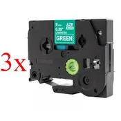 Komplet Brother TZe-725/TZ-725/PT/P-Touch 9mm kompatibilni trakovi (3) - bel izpis/zelen trak