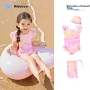 Niduoxiong Set Dvodelni kupaci kostim za devojcice i kapa, Roze