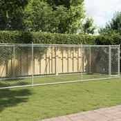 Greatstore Pasji boks z vrati siv 8x2x1,5 m pocinkano jeklo
