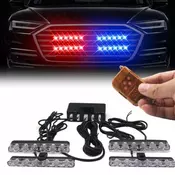 6LED 4x Grill Car Police LED Light Strobe Red Blue Emergency Remote Wireless Control Flash Signal Fireman Beacon Warning Lamp