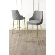 Hanah Home set od 6 barskih stolica Tera, siva tkanina Babyface, zlatne metalne noge