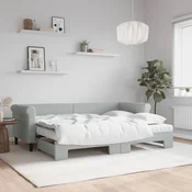 Greatstore Izvlečna dnevna postelja z vzmetnico sv. siva 80x200 cm žamet