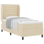Vidaxl Postelja z vzmetnico z vzmetnico krema 80 x 200 cm blago