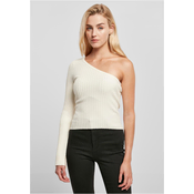 Womens sweater with short rib knit with one sleeve whitesand