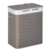 HOMCOM HOMCOM koš za perilo bambus, kovina 52D x 32Š x 63V cm sivo+belo, (5000242309)