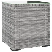 Vidaxl Stranska mizica siva 40x37x40,5 cm poli ratan in kaljeno steklo