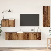 TV Kabinet za Zid Zidne 4 pcs Staro drvo Konstruirano drvo