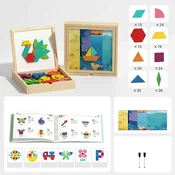 JOJOY Magnetni leseni tangram za otroke, 138 kosov, ustvarjalna igrača z ilustracijami, od 3 let | MAGPUZZ