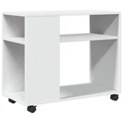 Vidaxl Stranska mizica s kolesi bela 70x35x60 cm inženirski les