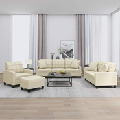 4-dijelni set sofa s jastucima krem od umjetne kože