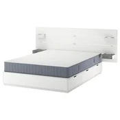 NORDLI Postlj okvir s predal+postlj vložk, z vzglavno ploščo bela/Valevag čvrst, 140x200 cm