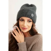 Kesi Womens winter hat made of fluffy knit with an elegant button graphite