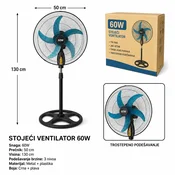 KMT Stoni ventilator, 3-u-1, 60 W, Crni