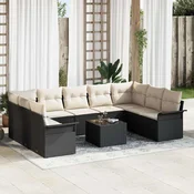 Sjedeća garnitura za vrt 10 kom. Smeđa poliratan Crna 289 x 187,5 x 69 cm