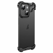 Minimalističen ovitek Naked Metal z alu zaščito robov in steklom za zadnje kamere za iPhone 15 Plus - onyx black