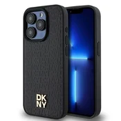 DKNY Etui DKNY usnje z monogramskim vzorcem in kovinskim logotipom MagSafe za iPhone 15 Pro - črno