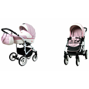 Babylux White Lux Sweet Pink | 2v1 Kombinirani Voziček kompleti | Otroški voziček + Carrycot