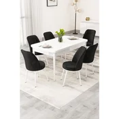 Hanah Home trpezarijski set Rax, sto na razvlacenje i 6 stolica, bela ploca, crna tkanina Babyface