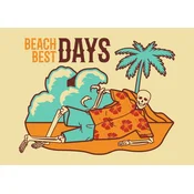 Plakat BEACH BEST DAYS 20x31 cm retro surferski okostnjak A4
