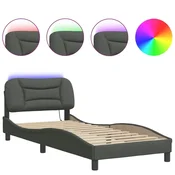 Vidaxl Posteljni okvir z LED brez vzmetnice Hvar temno siv 80x200 cm blago