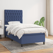 Greatstore Box spring postelja z vzmetnico moder 90x190 cm blago