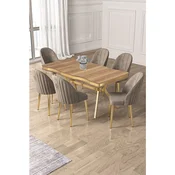 Hanah Home trpezarijski set Pem, sto i 6 stolica, ploca u dekoru Hazar, zlatne noge, kapucino tkanina Babyface