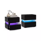 Northix LED nočna omarica, 2 predala, črna, z daljinskim upravljalnikom, elegantna in funkcionalna
