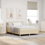 Vidaxl LED Box Spring Postelja z vzmetnico krema 160 x 200 cm blago