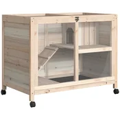 PawHut PawHut lesena dvovrstna kletka za kunce in morske prašičke, kletka z rampo in odstranljivim pladnjem, 91,5x53,3x73cm, barva lesa, (20744657)