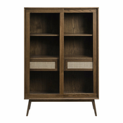 Temno rjava vitrina v hrastovem dekorju z drsnimi vrati 110x160 cm Barrali – Unique Furniture