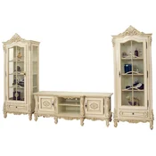 Casa Padrino Luxury Baroque Living Room Set Cream/Beige - 1 Baroque TV Cabinet & 2 Baroque Display Cabinets - Luxury Living Room Furniture in Baroque Style - Baroque Furniture