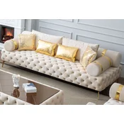 Casa Padrino luxury Chesterfield 3 seater sofa cream/gold 250 x 115 x H. 70 cm - Chesterfield living room sofa - Living room furniture - Chesterfield furniture - Luxury furniture
