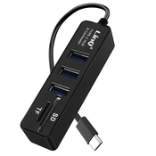 LINQ Zvezdišce USB-C do 3x USB vrat, citalnik kartic SD/Micro-SD, LinQ - crn, (21262195)