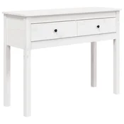 Vidaxl Konzolna mizica bela 100x35x75 trdna borovina