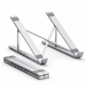 VYZIO® Nastavljivo zložljivo stojalo za prenosnik z USB-C hubom, 4K HDMI, aluminijasto, 100W PD | LAPDOCKX
