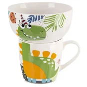 Orion Djecja šalica sa zdjelicom, porculanski dinosaur, 2 komada.