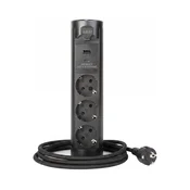 Vtični stolp za namizno ploščo 3x230V + USB-A + USB-C, črn