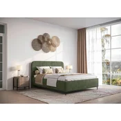 MID.YOU OBLAZINJENA POSTELJA 160 cm x 200 cm , les, tekstil, leseni material temno zelena