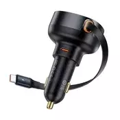 BASEUS ENJOYMENT PRO punjač za automobil, Type-C utičnica, 60 W, PD brzi punjač 3.0 + uvlačivi ravni Type-C kabel, CRN C00057802111-01