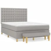 Greatstore Box spring postelja z vzmetnico svetlo siva 140x200 cm blago