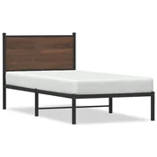 shumee vidaXL Kovinski posteljni okvir brez vzmetnice rjav hrast 90x190 cm