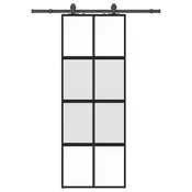 shumee vidaXL Drsna vrata z opremo črna 76x205 cm kaljeno steklo